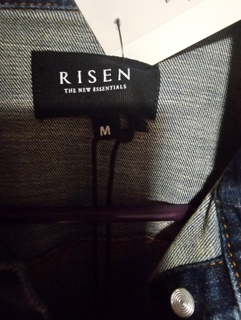 Risen Frayed Hem Dark Blue Denim Jacket - Women's - Picture 4 of 5